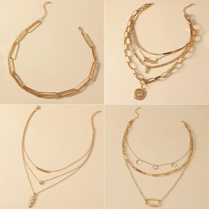 Multilayer gold hip hop chain necklaces set with angel and butterfly pendants