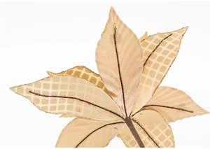Close-up of 30cm champagne gold artificial Christmas flower with glitter edges and mesh texture