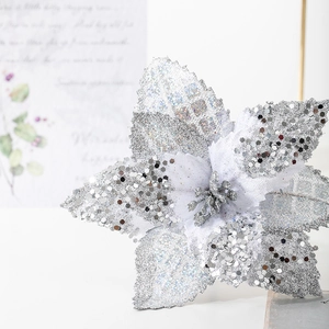 Silver glitter 17cm artificial Christmas flower for festive hotel and mall decoration