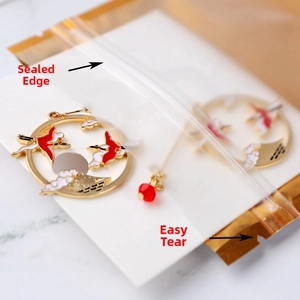 Detail of jewelry packaging bag with sealing zip lock and easy-to-tear notch design