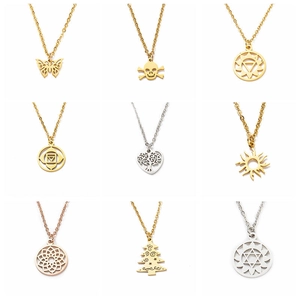Titanium steel necklaces featuring sun, butterfly, and tree of life pendants in 9 styles