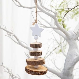 Minimalist wooden Christmas tree ornament with star topper and rustic twine hanging loop