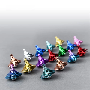 Detailed top view of aerodynamic wind spinners in multiple vibrant metallic colors