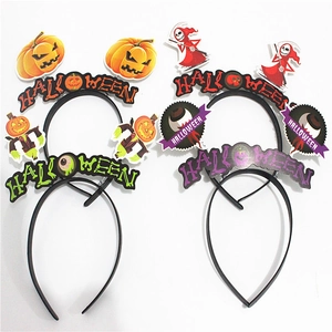 Detail showing various Halloween headbands with pumpkin and grim reaper decorative patterns
