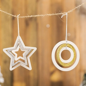 Nordic Minimalist Wooden Christmas Ornament Star Round Hollow Hanging Pendant For Christmas Tree Holiday Home Party Decoration