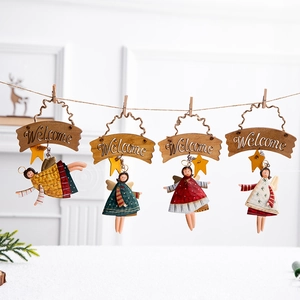 Insegne di benvenuto angelo rustico per albero di Natale con ornamenti in legno