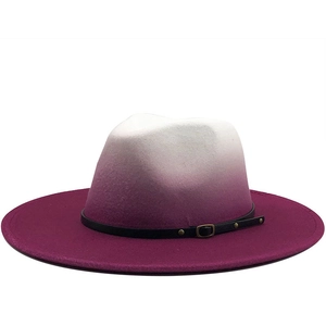 Chapeau fedora en laine dégradé blanc vers violet avec ceinture décorative en cuir