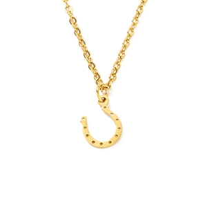 Polished gold horseshoe pendant necklace for men in minimalist stainless steel