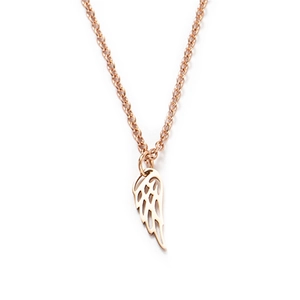 Polished rose gold titanium steel sweater necklace featuring a hollow angel wing pendant