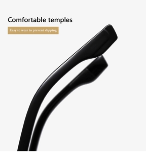 Close-up of comfortable black sunglass temples with anti-slip curved design for easy wear