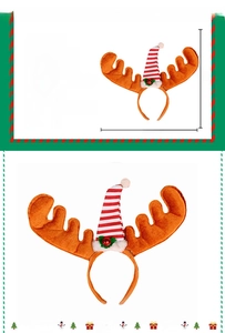 Detailed view of Christmas reindeer antler headband with festive fabric and bells decor