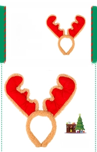 Detailed dimensions of red Christmas antler headband, 33x32x2cm, fabric holiday headpiece