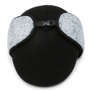 Winter thermal earflap hat for men featuring black woolen top and grey plush lining