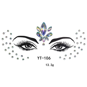 Detail of YT-106 iridescent face gems with teardrop and round rhinestones in AB color