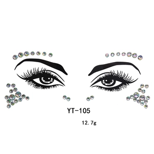 Detail view of YT-105 rainbow acrylic face gems set with layout guide for masquerade