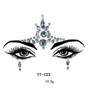 Detail of YT-103 facial rhinestones with iridescent AB crystals for masquerade makeup