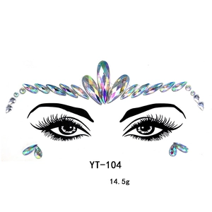 Detail of YT-104 iridescent rhinestone face jewels for masquerade makeup and festivals