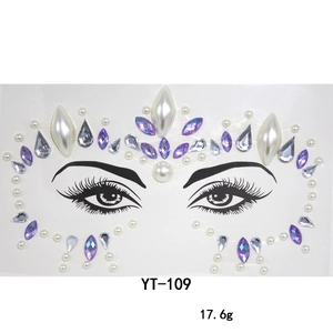 Detailed pattern of crown face gems with purple rhinestones and white pearls YT-109