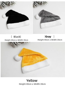 Detailed plush Christmas hats in black grey and yellow colors measuring 40x30cm