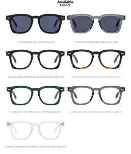 Detailed display of colorful oversized sunglasses and anti-blue light glasses frames