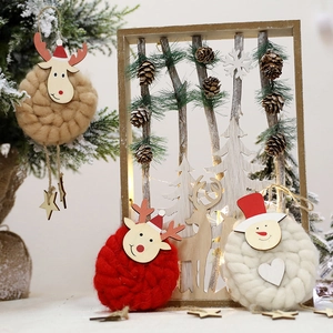 Handmade felt Christmas tree hanging ornaments set in red and white wool textures