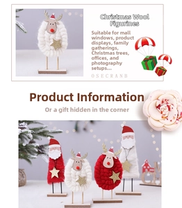 Detail of wool-knitted Christmas dolls including Santa and lamb with wooden base