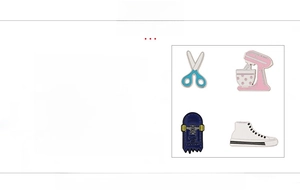 Enamel pins featuring white sneakers, pink blender, and scissors in zinc alloy finish
