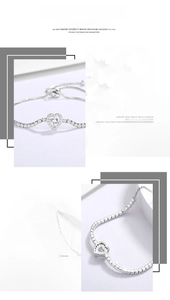 Detalle de pulsera de corazón de plata S925 con circonitas y cadena ajustable
