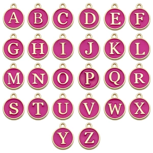 Legering Rozerood Emaille Ronde Alfabet Hanger A-Z Letter Charms Voor DIY Ketting Armband Sieraden Maken Accessoires Vrouwen