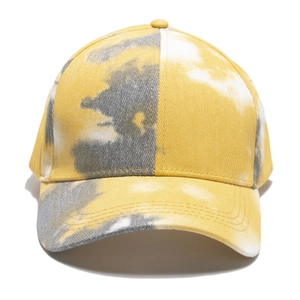 Tie-dye ponytail baseball cap with yellow and grey patterns for outdoor sun protection