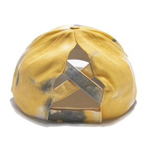 Tie-dye ponytail baseball cap with criss-cross elastic bands for high messy buns