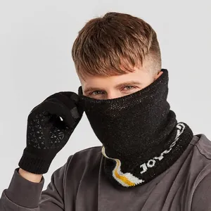 Winter thermal windproof neck gaiter and non-slip gloves set with knitted pattern
