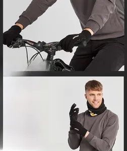 Winter thermal set featuring black knitted touchscreen gloves and cycling neck gaiter