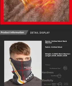 Winter thermal neck gaiter with soft faux shearling lining and knitted stripe pattern