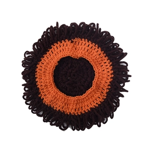 Winter lion mane crochet baby hat in brown and orange knit for warm toddler headwear
