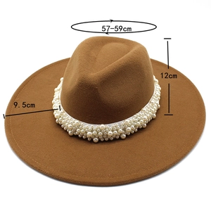 Brown wool fedora with pearl band detailing 9.5cm brim and 57-59cm circumference