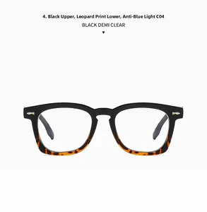 Front view of anti-blue light glasses with black and leopard print frame and rivets