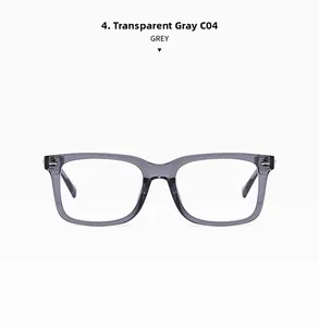 Detailansicht der quadratischen, transparent-grauen Brille C04 mit Retro-Nieten