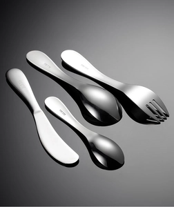 Detailed close-up of 4-piece 304 stainless steel kids cutlery set with cartoon animal motifs