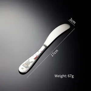 Detail of 17cm stainless steel kids knife with cute rabbit cartoon pattern and size specs