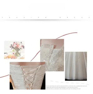 Détail de robe mariée blanc cassé avec broderie de feuilles, sequins et dos lacé