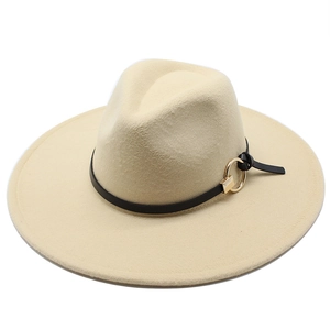 Breite Krempe Fedora Hut Baumwolle Polyester Filz Jazz Kappe Mit Ledergürtel Goldene Schnalle Retro Elegant Unisex
