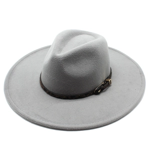 Wide Brim Fedora Hat Wool Felt Jazz Style Solid Color With Leopard Print Belt And Metal Buckle For Men And Women