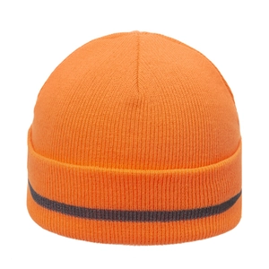 Bonnet en maille orange pour hommes avec bande grise réfléchissante et revers chaud