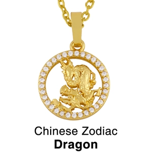 Details der chinesischen Sternzeichen Drachen Halskette mit Kristallen in Goldoptik