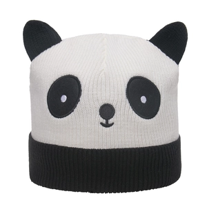 Cute Panda Knitted Beanie Hat Acrylic Winter Warm Cartoon Animal Ribbed Skull Cap With Ears For Women Men