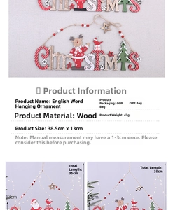 Detail of wooden Christmas sign with reindeer and Santa, sized 38.5x13cm for tree decor