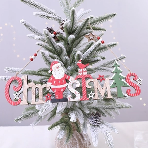 Wooden Christmas hanging sign with elk and snowman design for tree and window decor
