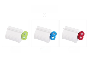Rolling tube toothpaste squeezer available in green, blue, and red plastic finishes
