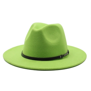 Classic green wool felt fedora hat with a black leather band and silver metal buckle